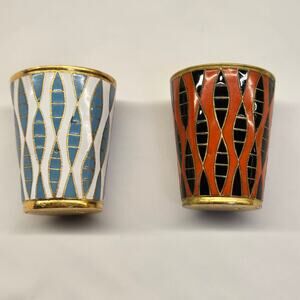 Set of 2 Vintage Russian Cloisonne Enamel Vodka Shot Glasses, Hallmarked